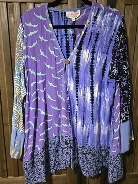 Purple Patchwork V-Neck Tunic Top 90's Vintage